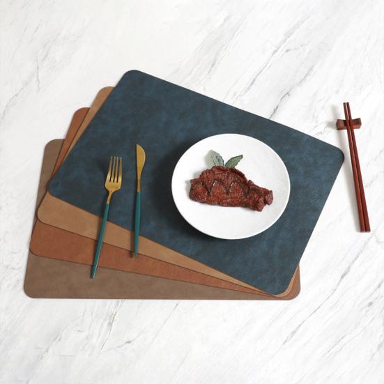 Faux Leather Placemat Coaster Dining Table Heat Insulation Pad Dual Side Waterproof Placemat for Kitchen Countertops Dining Tables