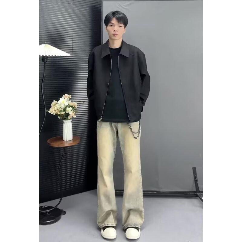 Jeans da uomo retrò lavati vintage a gamba larga, pantaloni lunghi pendenti da uomo casual versatili a gamba dritta ampia