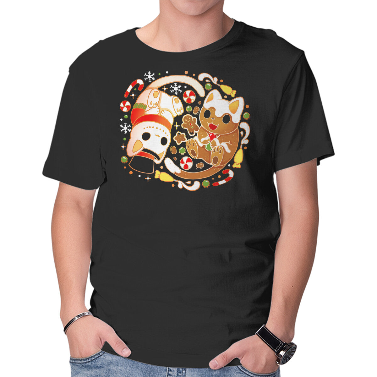 Unisex Crew Neck T-Shirt Ginger Snow Cats Graphic Short Sleeve Casual Tee XL