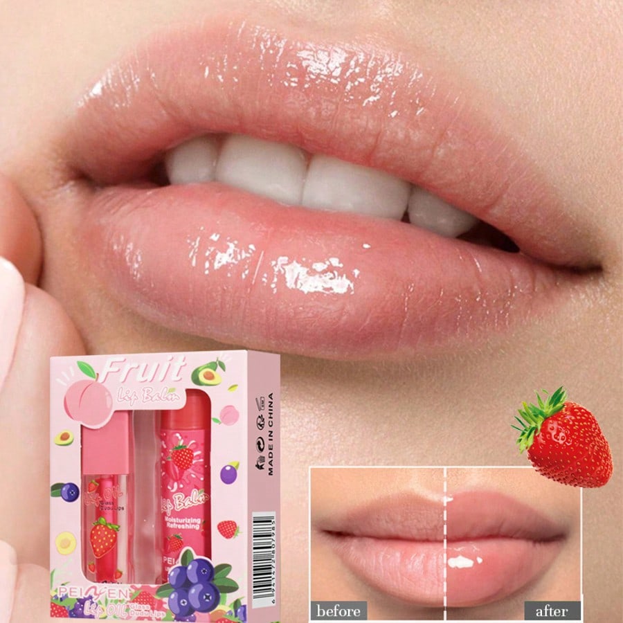 2PCS/BOX [Christmas/Valentine's Day Gift] Lip Oil Lipstick Case, Strawberry/Blueberry Fragrance, Hig