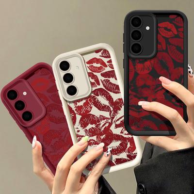 Per Samsung S25 S22 Ultra S26 Plus S24 S23 S21 S20 Fe A16 A15 A55 A35 A54 A56 A36 A56 A17 A37 A57 Cover Morbida in Silicone Antiurto con Motivo Labbra Rosso Scuro