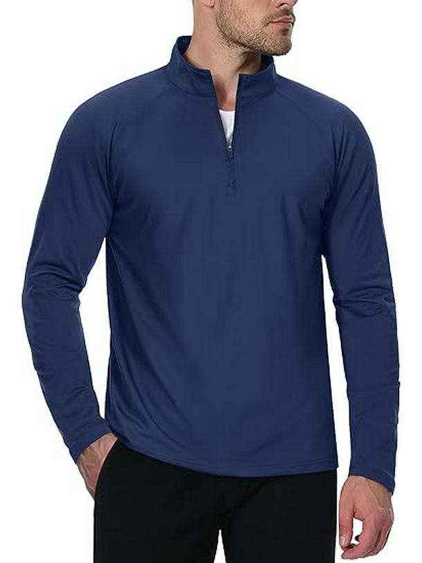 Men s Loose Quarter-Zip Stand Collar Sports Hoodie XXXL темно-синий