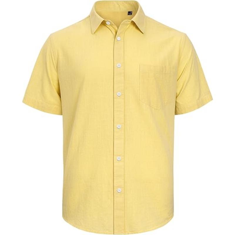 

Polyester Fiber Men s Short Sleeved Shirt Casual Lightweight Button Up Shirt Beach Vacation Summer Top with Pocket 5XL жовтий