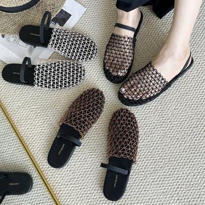 Baotou Back Strap Fishing Net Flat Sandals Roman Shoes 2025 Summer New Hollow Comfortable Beach Half Slippers