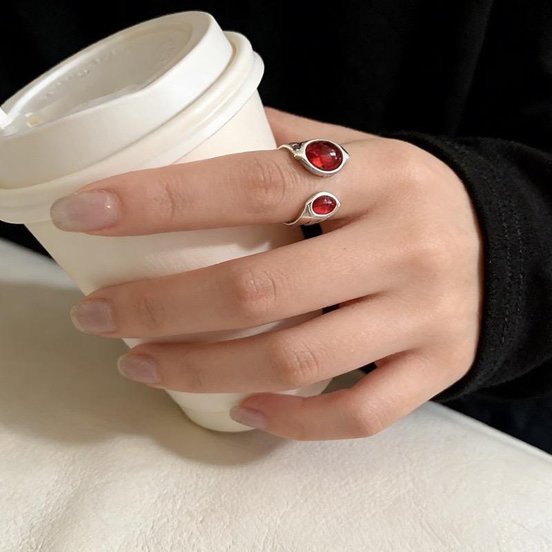 925 Sterling Silver Rings for Women Couple Minimalist Handmade Red Zirocon Ring Fine Jewelry Gift Prevent Allergy