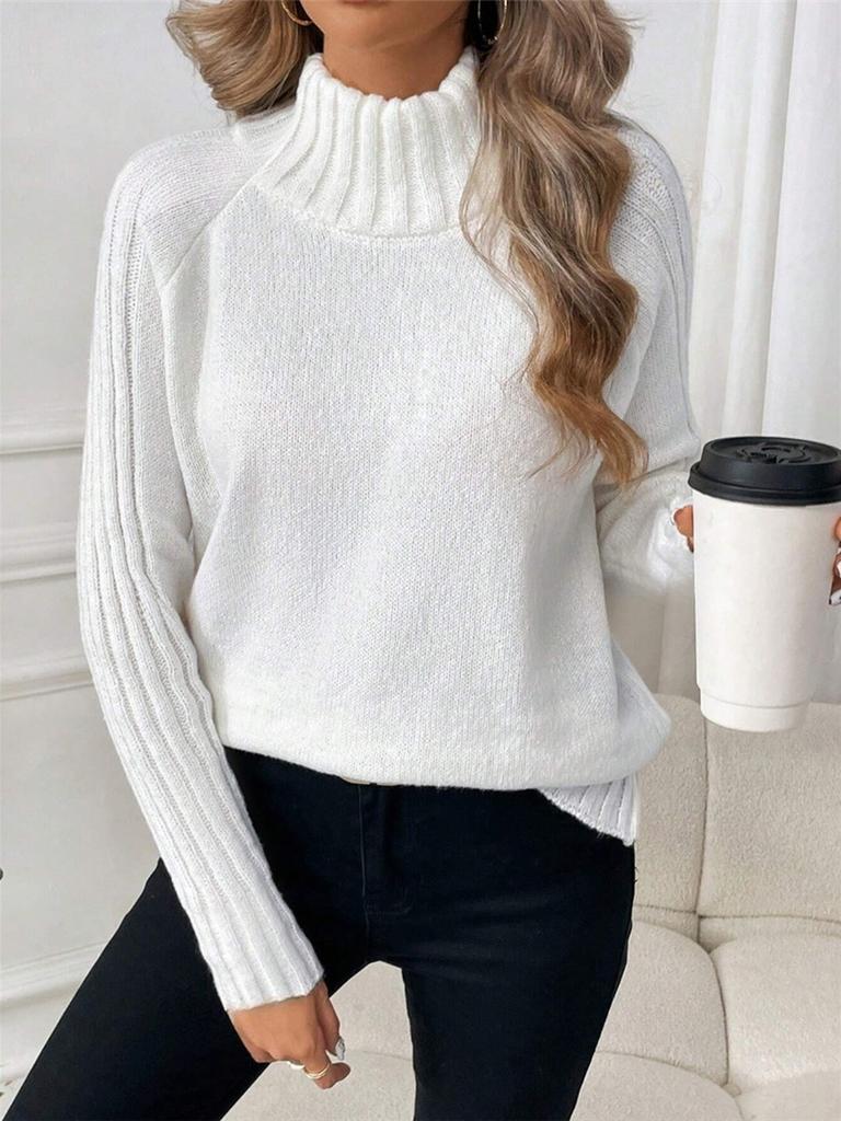 Women's Solid Color Versatile Set Sleeves Sweater Autumn Winter High Neck Top