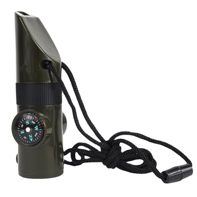 

Multifunctional 7-in-1 Survival Whistle with LED, Thermometer, and Compass армия зеленый