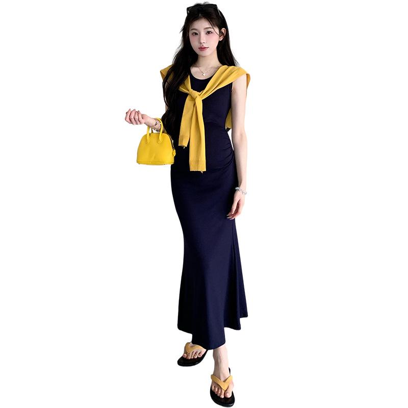 2026 Summer Elegant Maternity Tank Dress & Knit Shawl Two-Piece Set