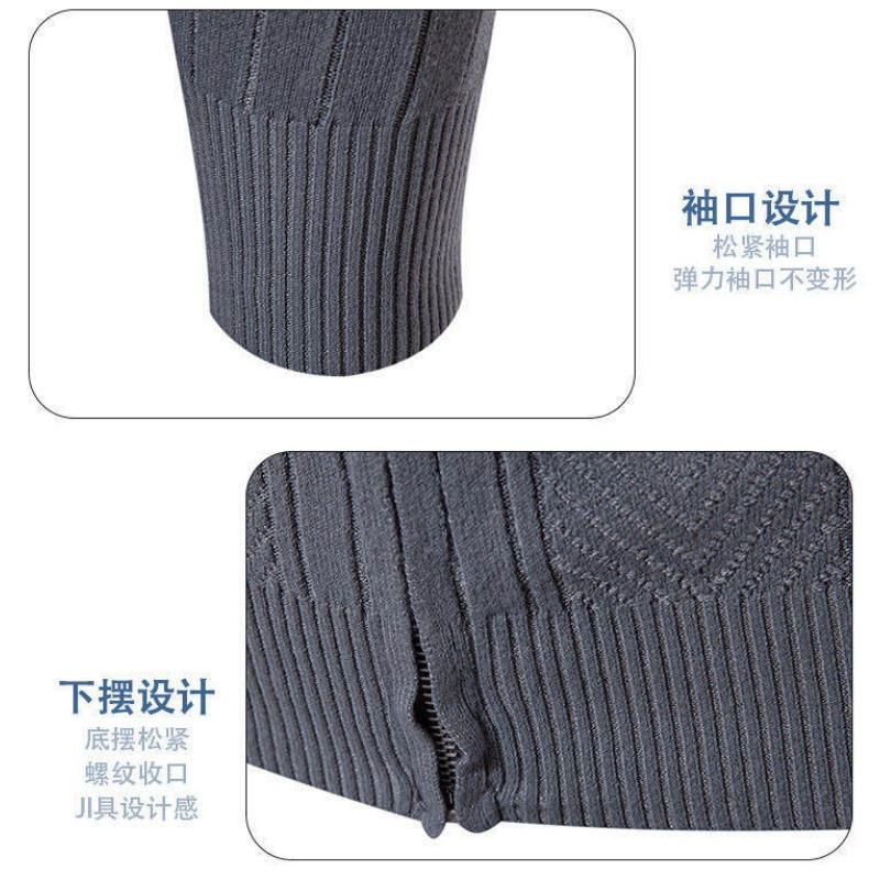 Mens Stand Collar Thickened Jacquard Zip Up Cardigan Knit Sweater