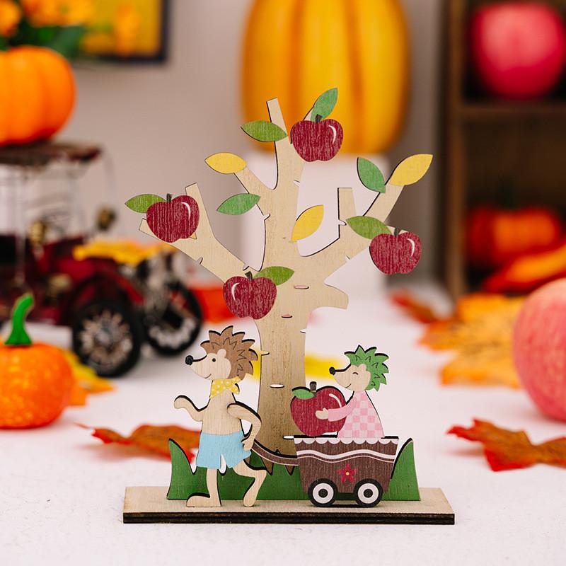 

Season Fall Charming Wooden Hedgehog Apple Tree Display For Festive Thanksgiving Decorations Harvest Apple B