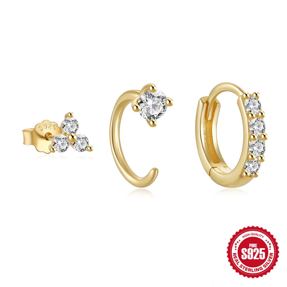 3-Piece Set, Simple S925 Sterling Silver Ins Style Turquoise Fashion Versatile Classic Set Earrings Women