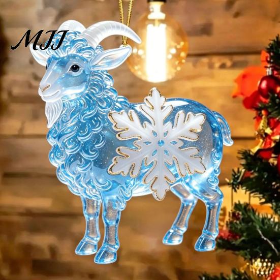 Goat Christmas Tree Decorations Acrylic Ornament, Sheep Hanging Decoration for Xmas Tree, Decor 2D Flat Animal Pendant Festive Holiday Party Ornaments
