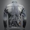 Hochwertige Herren-Jeansjacke Lässig Retro Große Größen Stehkragen Reißverschluss Biker Motorradmantel