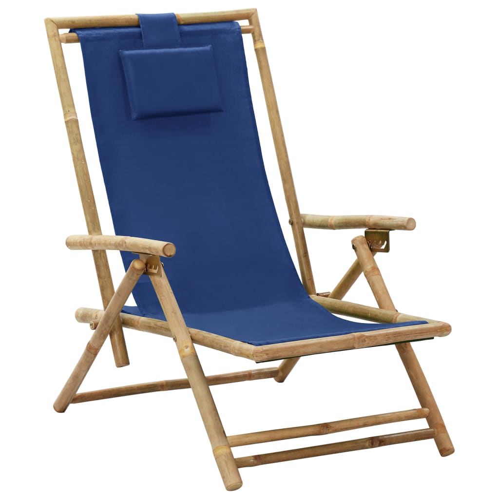 Adjustable Relax Chair Navy Blue Bamboo and Fabric