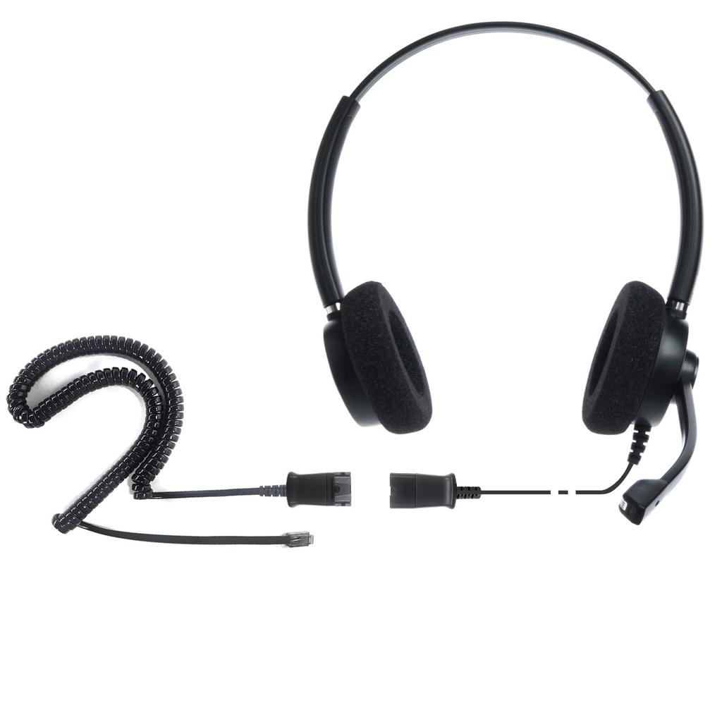 IPD Binaural Call Landline Telephone Corded Headset for Oki Polycom Mitel Compatible with U10P bottom cable and many other IP phones IPH-165 NC,