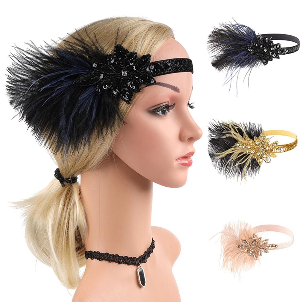 1920er Flapper-Kleid Accessoires Retro-Party Schwarz Retro-Party-Requisiten Feder-Kopfschmuck Strass-Haarband Cocktail-Kopf