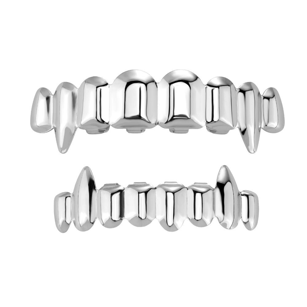 Fashion Hip Hop Teeth Grillz Top Bottom Set 18K Gold Anti Slip Fangs Glossy Teeth Shiny Gold Mouth Tooth Caps Cosplay