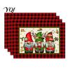 Linen Placemat Set 4Pcs Christmas Set, Cartoon Snowman Gingerbread Gnome Table Heat Insulation Pads Mat, Resistant Place Mat for Holiday Party