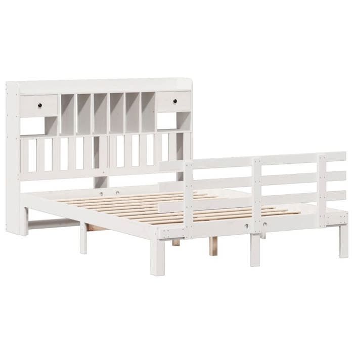 VidaXL Lit bibliothèque sans matelas blanc 150x200 cm bois pin massif, lit, meuble de chambre à coucher, lit avec rangement, 3322799