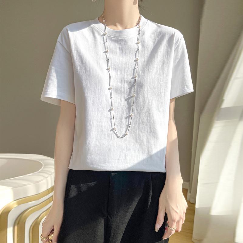 

Plus Size Women s Cotton Short-Sleeved T-shirt Solid Color Half Sleeve Bottoming T-Shirt Tops S белый