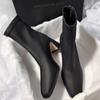 Square Ankle Boots Autumn Comfortable Soft Leather High Heel Boots Women's Fashion Zipper Simple Temperament Women's Shoes