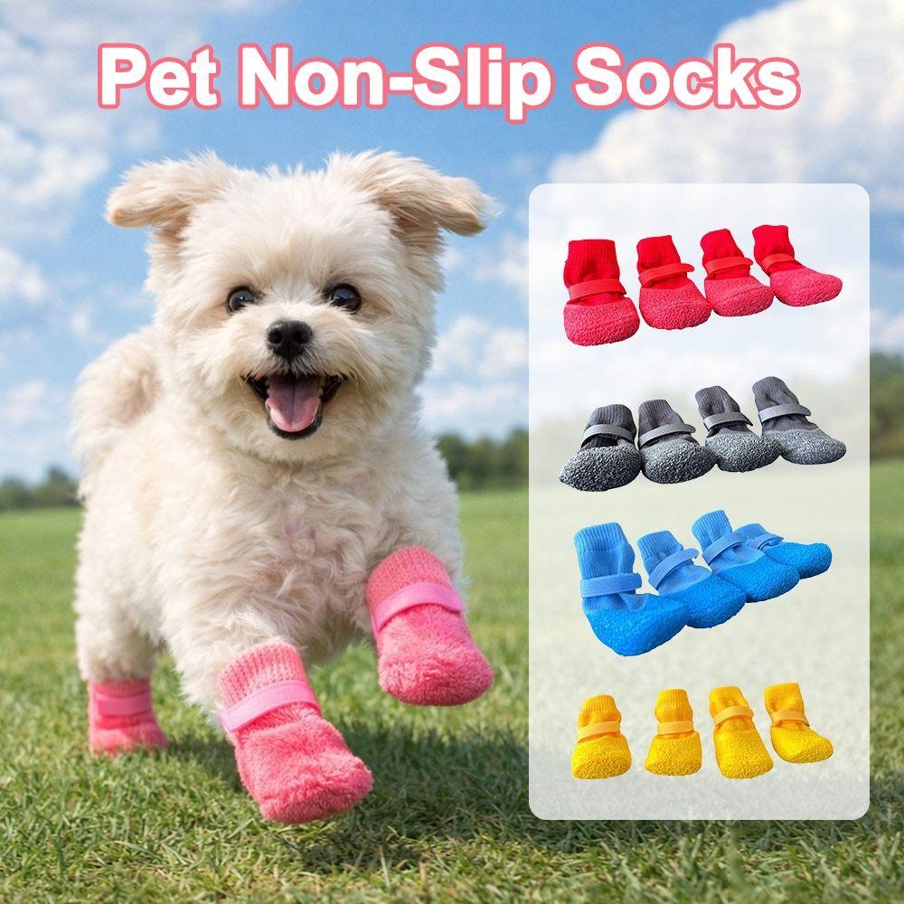 4Pcs/Set Cute Anti-slip Dog Shoes Anti-dirty Waterproof Pet Boots Adjustable Wear Resistant Dog Foot Cover Autumn Winter