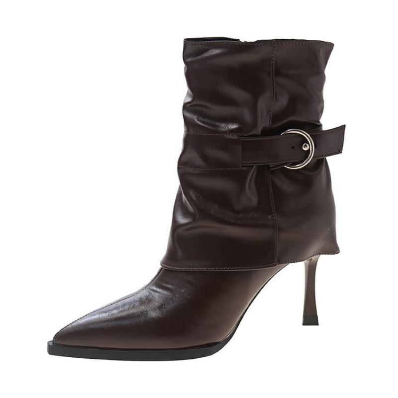 

Винтажные ботильоны на высоком каблуке с острым носком, женская обувь 39 коричневый