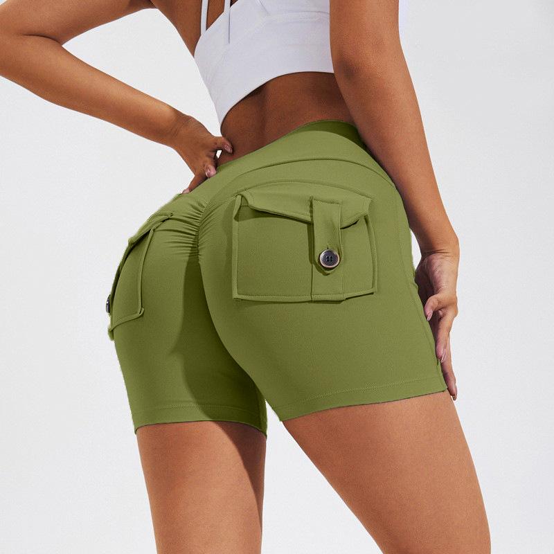 

European-American High Waist Yoga Shorts: Quick-Dry, Breathable, Hip-Lifting Fitness and Running Wear with Pockets. Large