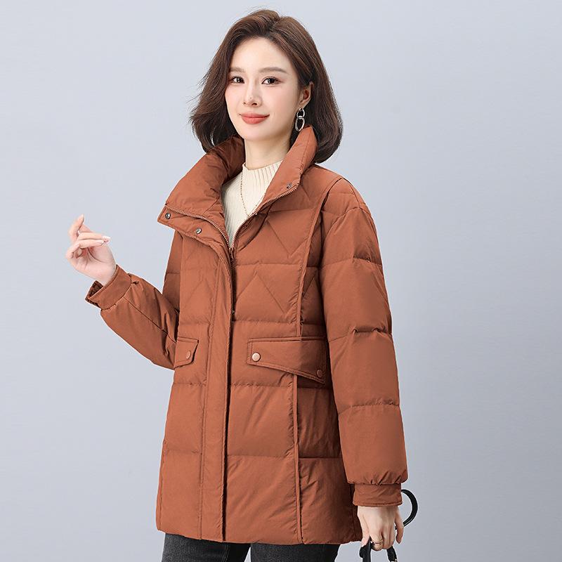 

Women s Winter 2024 Loose Fit Warm White Duck Down Jacket with Stand-Up Collar M