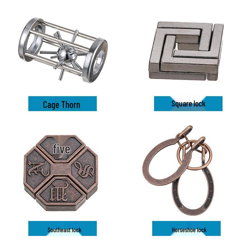 Kongming Lock Puzzle Set: Nine Interlocking Alloy Rings - Educational Disentanglement Toy