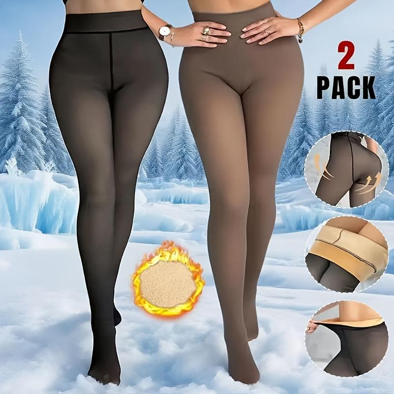 Women's Winter Warm Tights, High-Waisted Fleece-Lined Leggings, Flight Attendant Gray Sheer Thick Thermal Leggings, Slimming Full-Length Socks