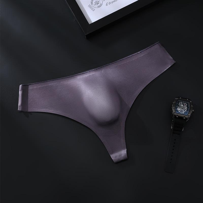 Men'S Ice Silk Seemless T-Back Thong Elastic 3D Convex Pouch G-String Underwear Women Soft Panties For Men Sissy Sheer Lingerie