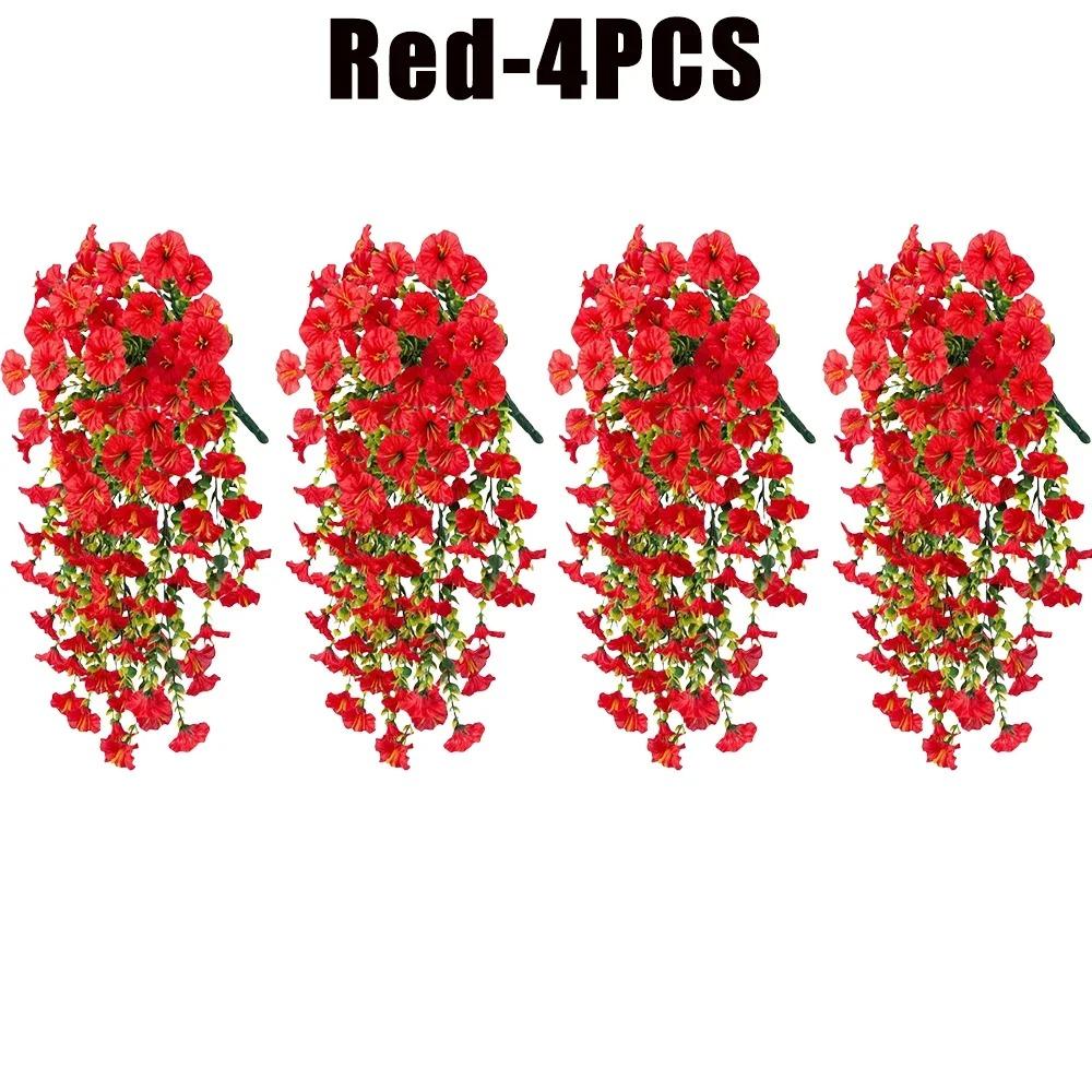 Artificial Hanging Flowers Plants Faux Silk Purple Morning Glory Long Vines UV Resistant Realistic for Garden Balcony Decor