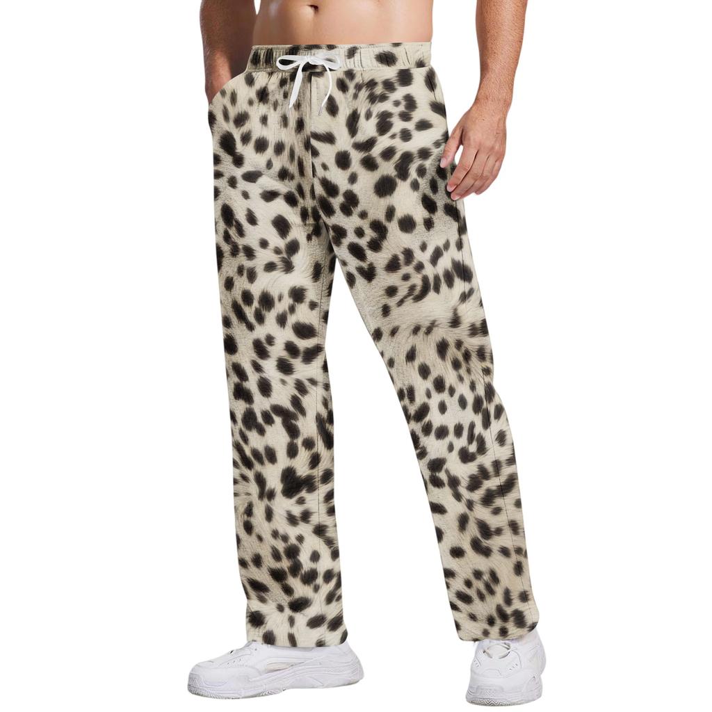 Men's Leopard Print Casual Pants, Relaxed Fit Breathable Long Trousers for Athletic Training, Daily Wear, and Outdoor Sports