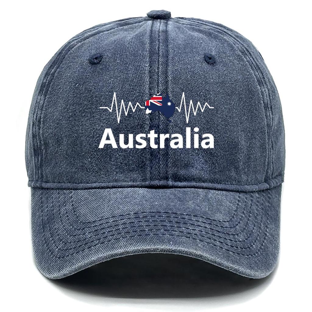 Heart Wave Australian Flag Map Print Adjustable Baseball Hat, Patriotic Mesh Hat Leisure All-season Non-Stretch Fabric Sun Protective Snapback Sun Hat