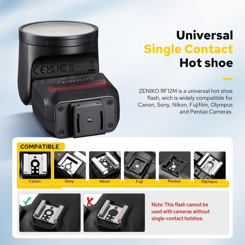 ZENIKO Mini Round Head Camera Flash for and Fuji RF12-M Canon, Nikon, Sony,