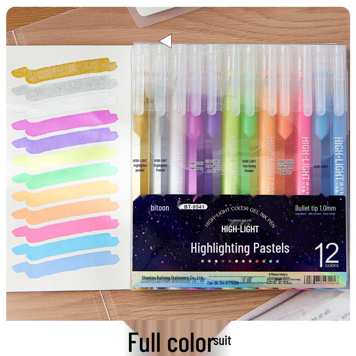 

Baitong Highlight Pastel Pencils & Journal Pen Set - 12 Colors with Gold, Silver, White in 1.0 Large Capacity 1.0mm