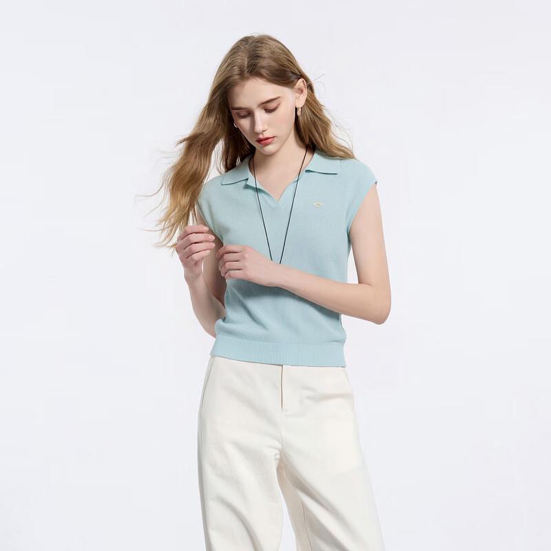 SanCai Lyocell Blend Sleeveless Polo Knit Top