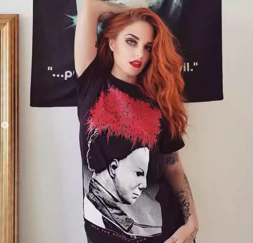 Halloween Joint Horrorfilm Limited SLAM Xavleg Myer Mondschein-Panik Baumwolle Kurzarm-Top Street Hip Hop Print T-Shirt