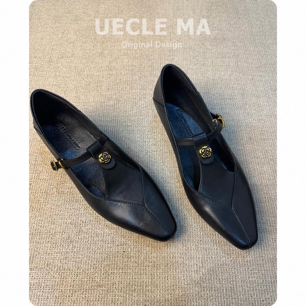 Sheepskin version~ Leather shoes Camellia retro Mary Jane shoes for women who are not tired of thick heels t-belt French light mouth single shoes