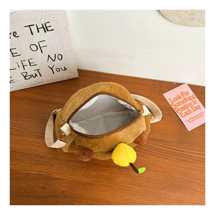 Single shoulder plush cartoon bag wind messenger bag sweet girl versatile backpack large capacity women's bag