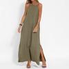 Women's Fashion Casual Loose Cotton Linen Split Sleeveless  Dresses