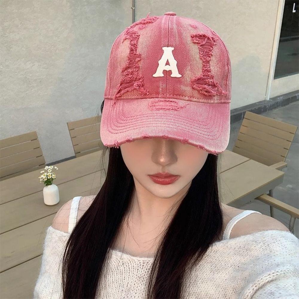 Embroidery Letter Baseball Hat Vintage Snapback Cap Adjustable Holes Peaked Cap  Unisex