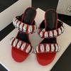 Fashion Liyke 2025 New Fashion Metal Decor Women Slippers Sandal Fashion Open Toe Red High Heels Banquet Party Shoes Female Mules Slides