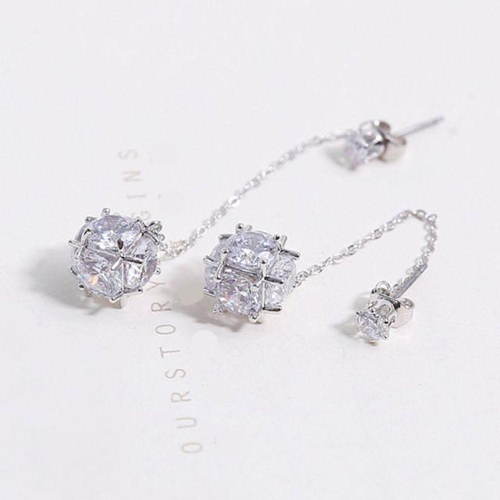 Silver Ball Cubic Earrings - White OC