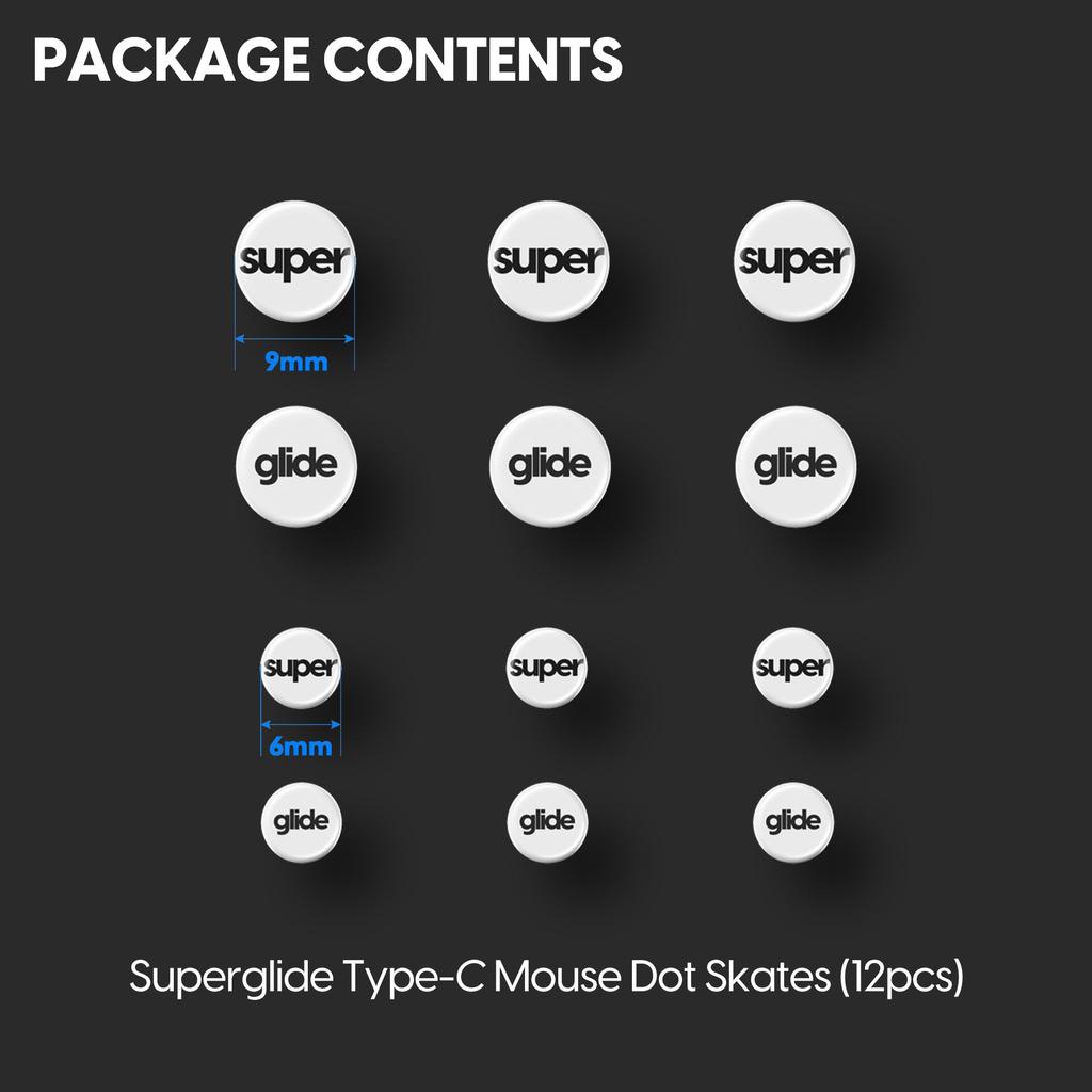 Superglide2 Mouse Sole Universal Dot 6mm 9mm Mouse Feet Glass Material Round Edge Processing High Durability Low Friction Super (Type-C) + (12pcs)