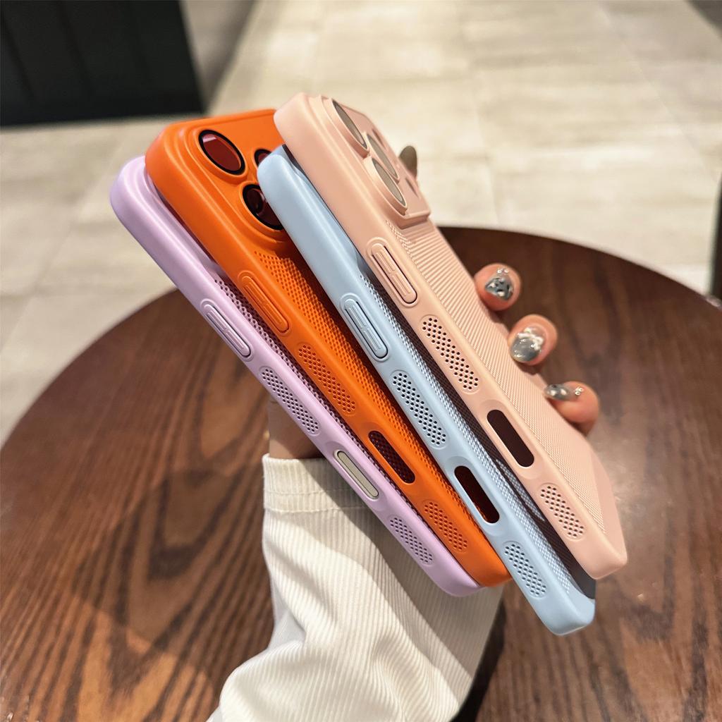 Cooling Matte Heat Dissipation Grid Case For iPhone 17 Air 16 16E 15 14 13 12 11 Pro Max Plus Glass Lens Protection Hard Cover