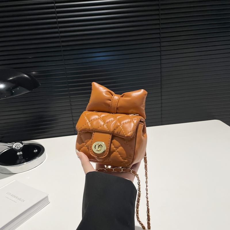 

New fashionable sweet bow women s bag chain shoulder messenger bag temperament versatile mini beautiful simple women s bag коричневый
