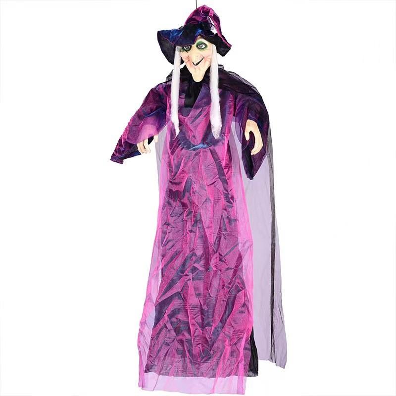 Voiceactivated Glow Halloween Purple Witch Pendant Scary Party Decorations
