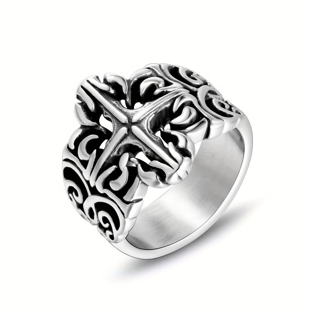 A Fashionable Retro Classical Pattern Personalized Titanium Steel Ring. Literary Y2K Polished Exquisite Ring. Suitable For Daily Street Wear And Gener